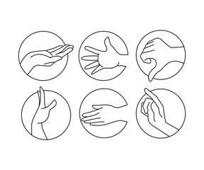 hand gestures in circle shape set line illustration