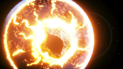 Wall Mural - asteroid collides with the earth. armageddon. apocalypse concept. realistic 4k animation.