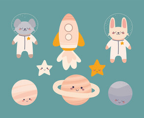 Wall Mural - cute milky way icons