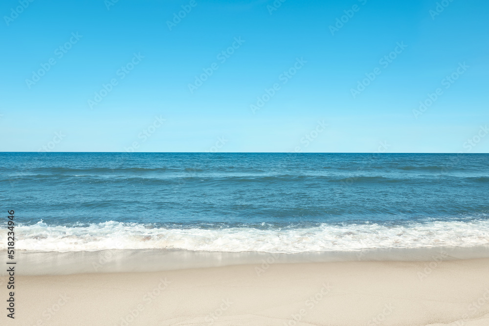 Picturesque view of beautiful sea and sandy beach on sunny day Stock ...