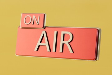 Fototapete - a large red icon with the inscription on the air in white on a yellow background. 3d illustration. 3D render