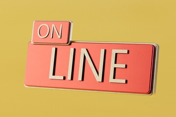 Fototapete - a large red icon with the inscription online in white on a yellow background. 3d illustration. 3d render