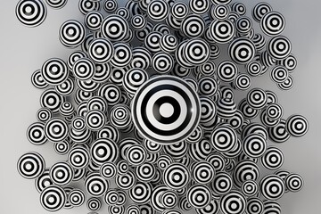 Poster - abstract background. patterns of balls with black and white stripes in a circle on a white background with one large ball in the middle. 3d illustration. 3d render