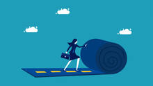 Build A Career Path. Start Your Own Way. Businesswoman Rolling The Road Carpet Vector