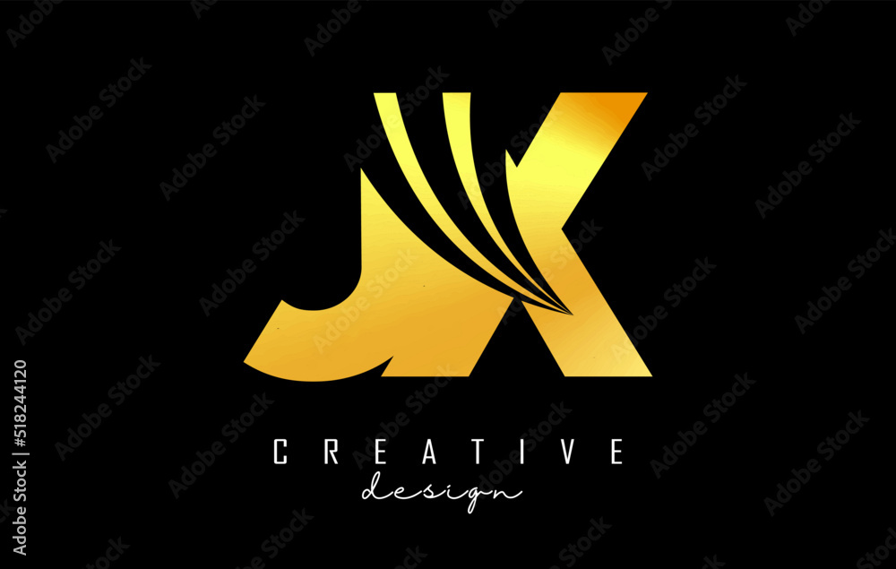 Creative golden letters JX j x logo with leading lines and road concept ...