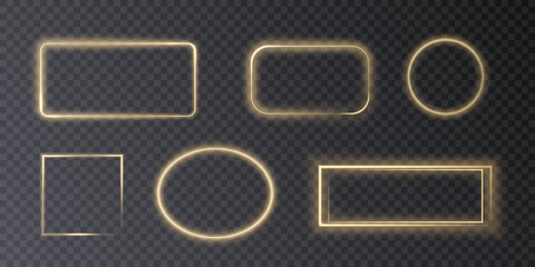 Leinwandbilder - Neon frame effect. Circle, Oval, Square. Vector PNG