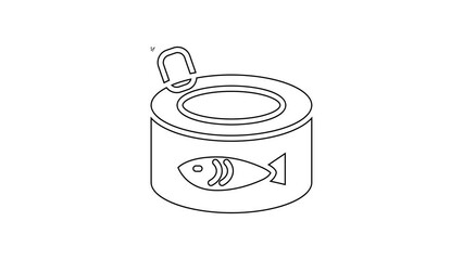 Canvas Print - Black line Canned fish icon isolated on white background. 4K Video motion graphic animation