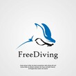 freediving logo design idea, diving with manta ray