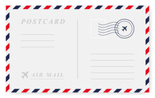 Vintage Retro Postcard Template. Air Mail Envelope With Postage Stamp, Postage Card. Vector Graphic Design