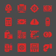 Wall Mural - cash web icons. Bitcoin and Calculator, Money and Payment terminal symbol, vector signs