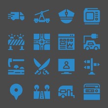 Road Web Icons. Delivery Truck And Train, Tv And Electric Car Symbol, Vector Signs