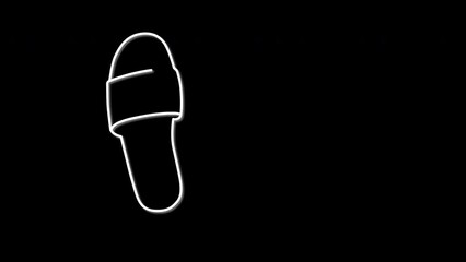 Wall Mural - Slides, flip-flops, summer footwear, beach shoes self drawing animation. Line art. Pair on black background.