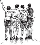 Fototapeta Konie - Hand sketch of a group of friends. Vector illustration.
