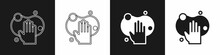 Set Sponge Icon Isolated On Black And White Background. Wisp Of Bast For Washing Dishes. Cleaning Service Logo. Vector