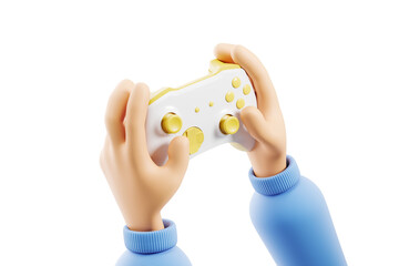 Fototapete - Cartoon hands hold a joystick to play on the console. Isolated on a white background. Side view. 3d rendering