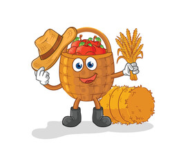 Poster - apple basket farmer mascot. cartoon vector