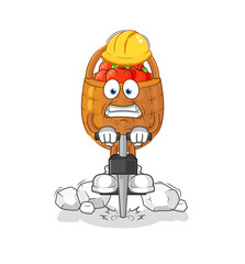 Poster - apple basket drill the ground cartoon character vector