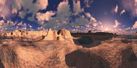 Wall Mural - alien landscape. HDRI . equidistant projection. Spherical panorama. panorama 360. environment map, 3d rendering