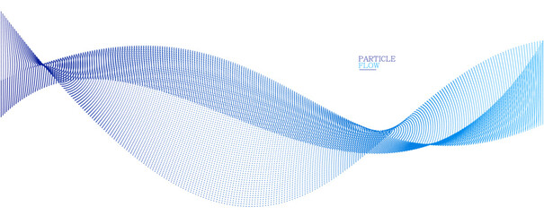 Wall Mural - Light blue abstract background, vector wave of flowing particles, curvy lines of dots in motion, technology and science theme, airy and ease futuristic illustration.