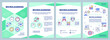 © IMG visuals icons - Microlearning approach green brochure template. E learning. Leaflet design with linear icons. Editable 4 vector layouts for presentation, annual reports. Arial-Black, Myriad Pro-Regular fonts used