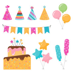 Wall Mural - Vector set of birthday party design elements