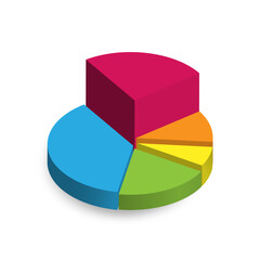 3d pie chart graph is divided into parts. Realistic geometric infographic of 3 parts share for business presentation, design data finance, report. Business graph template. Vector illustration