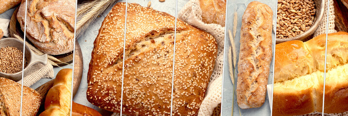 Wall Mural - Collage made of fresh baked bread.