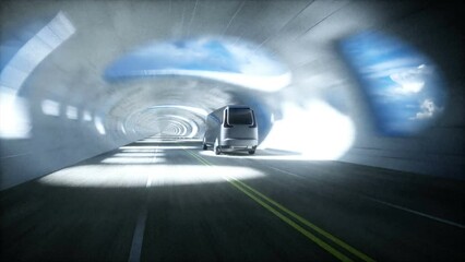 Wall Mural - Futuristic sci fi tunnel. futuristic bus. Realistic 4k animation.