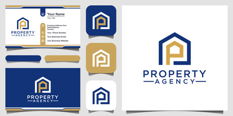 letter p with Real Estate Apartment Building construction Logo design template