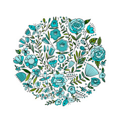 Poster - Floral Garden. Spring concept Background. Circle frame for your design, business cards, banners etc