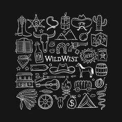 Wall Mural - Wild Western. Adventure Background. Icons collection for your design