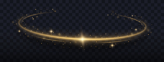 Wall Mural - Golden sparkling light trail. Magic light trail of glittering comet tail. Shimmering golden wave with glitter.