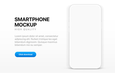 Leinwandbilder - Realistic minimal flat smartphone mockup isolated with white blank screen. Smart phone mockup collection. Device front view. 3D mobile phone with shadow on white background.