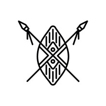 African Shield Spears Icon - Editable Stroke