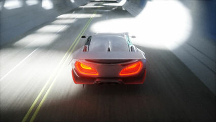 Wall Mural - Futuristic sci fi tunnel. futuristic sport car. 3d rendering.