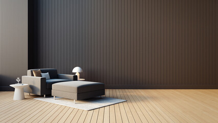 Wall Mural - Modern living room and Black - Brown wall background - 3D rendering