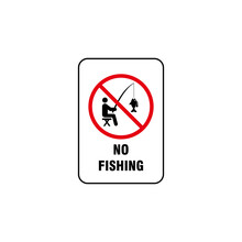 No Fishing Sign Illustration Template Vector, No Fishing Symbol With Red Forbidden Sign