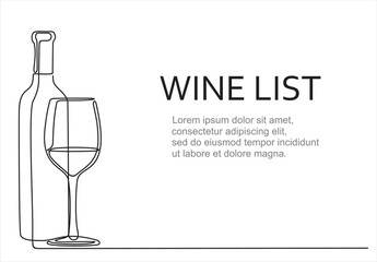 Canvas Print - Continuous line one drawing of wine bottle with wineglass. Vector illustration.