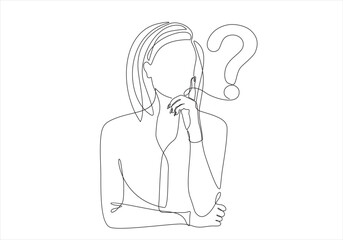 Aufkleber - one line drawing of woman wondering, thinking solving problems.