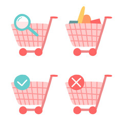 E commerce shopping carts icons in cartoon style.