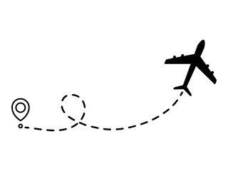 Wall Mural - airplane line dotted path. plane flight route with start point and dotted line trace. travel and tou