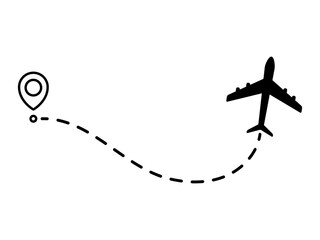 Wall Mural - airplane line dotted path. plane flight route with start point and dotted line trace. travel and tou