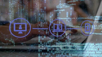 Poster - Animation of text and icons over binary code