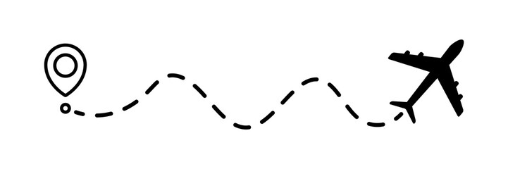 Wall Mural - airplane line dotted path. plane flight route with start point and dotted line trace. travel and tou