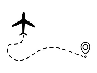 Wall Mural - airplane line dotted path. plane flight route with start point and dotted line trace. travel and tou