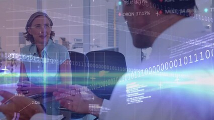 Poster - Animation of financial data and graph over diverse businesspeople in office