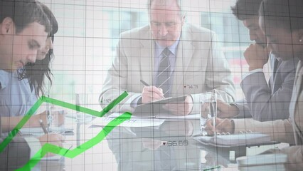 Poster - Animation of financial data and graph over diverse businesspeople in office