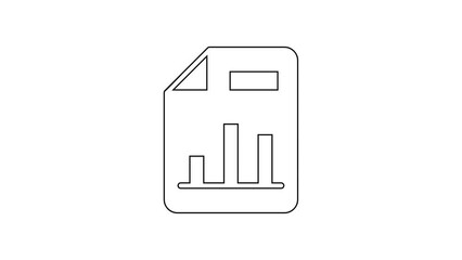 Poster - Black line Document with graph chart icon isolated on white background. Report text file icon. Accounting sign. Audit, analysis, planning. 4K Video motion graphic animation