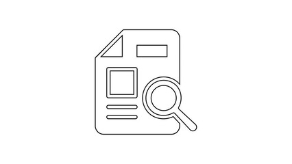 Poster - Black line Document with graph chart icon isolated on white background. Report text file icon. Accounting sign. Audit, analysis, planning. 4K Video motion graphic animation