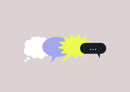 A set of speech bubbles of different shapes and meanings